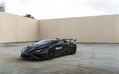 Lamborghini Huracan, 4k, front view, exterior, black supercar, black Huracan, italian sports cars, Lamborghini