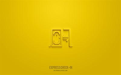 Express check-in 3d icon, white background, 3d symbols, Express check-in, shopping icons, 3d icons, Express check-in sign, shopping 3d icons
