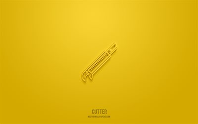 Cutter 3d icon, yellow background, 3d symbols, Cutter, tools icons, 3d icons, Cutter sign, tools 3d icons