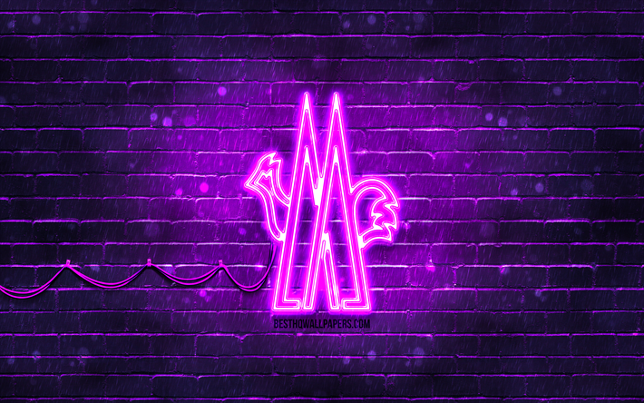moncler violetti logo, 4k, violetti tiilisein&#228;, moncler logo, tuotemerkit, moncler neon logo, moncler