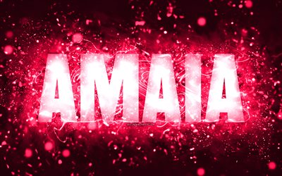 Happy Birthday Amaia, 4k, pink neon lights, Amaia name, creative, Amaia Happy Birthday, Amaia Birthday, popular american female names, picture with Amaia name, Amaia
