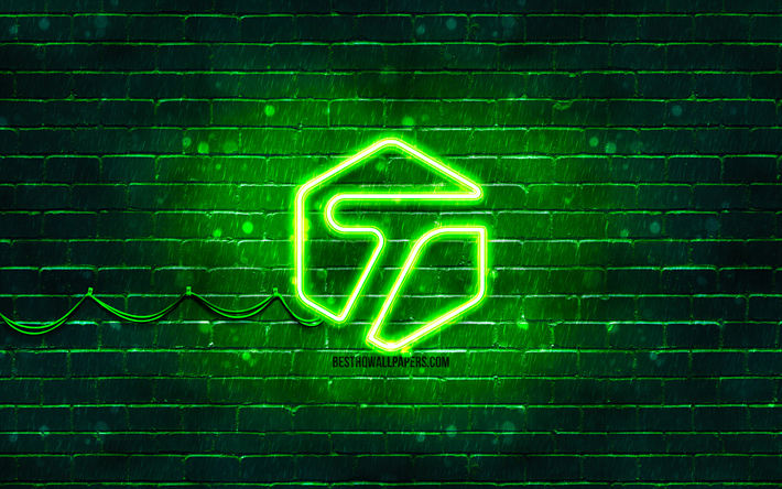 tagged logo verde, 4k, muro di mattoni verde, tagged logo, marchi, tagged neon logo, tagged