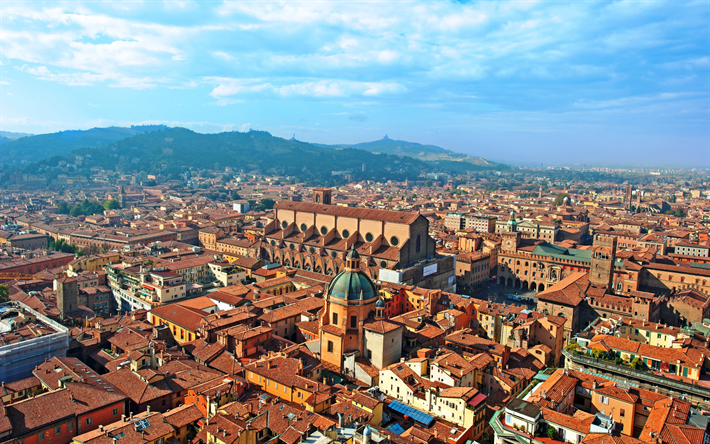 Bologna, 4k, yaz, binalar, şehir, İtalya