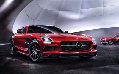 supercarros, Mercedes-Benz SLS AMG, 2017 carros, vermelho sls, Mercedes