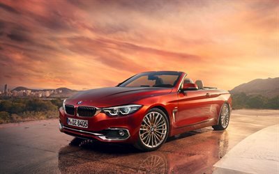 BMW 4 Convertible, 2018, Rojo cabriolet, los coches alemanes, la Serie 4 de BMW