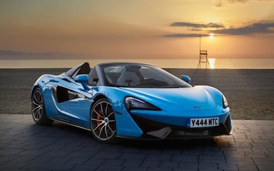 4k, McLaren 570S Araign&#233;e, coucher de soleil, 2018 voitures, supercars, McLaren