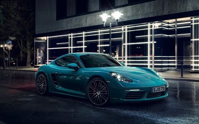 Porsche Cayman S, 2017, Sports car, sports coupe, blue Cayman, German cars, Porsche