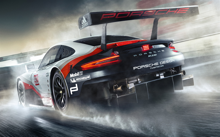 Porsche 911 RSR, 2017, Le Mans, Kilpa-auto, kilparadalla, Saksan autoja, Porsche