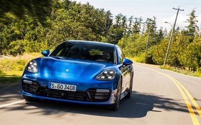 Porsche Panamera, Turbo Sport Turismo, 2017, Azul Panamera, carros alem&#227;es, Porsche