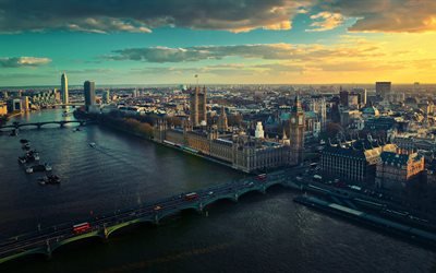 Londres, 4k, Westminster, coucher de soleil, Angleterre, royaume-UNI