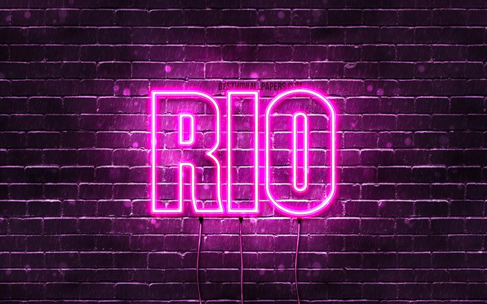 Rio, 4k, wallpapers with names, female names, Rio name, purple neon lights, Happy Birthday Rio, popular japanese female names, picture with Rio name