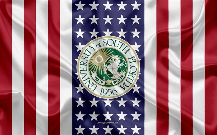 University of South Florida Emblem, American Flag, University of South Florida logo, Tampa, Florida, USA, Emblem of University of South Florida