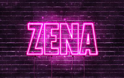 ゼナ, 4k, 名前の壁紙, 女性の名前, ゼナ名, 紫のネオンライト, 誕生日おめでとう, 人気のアラビア語の女性の名前, ゼナ名の絵