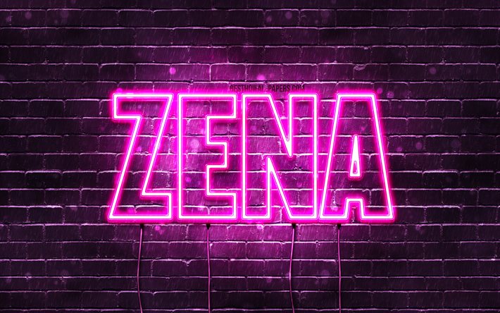 Zena, 4k, sfondi con nomi, nomi femminili, nome Zena, luci al neon viola, Happy Birthday Zena, nomi femminili arabi popolari, immagine con nome Zena