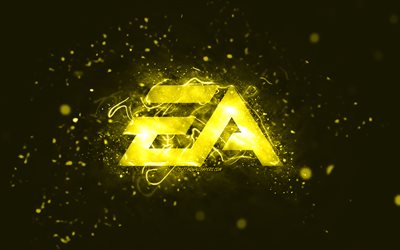EA GAMES sarı logo, 4k, Elektronik Sanatlar, sarı neon ışıklar, yaratıcı, sarı soyut arka plan, EA GAMES logosu, &#231;evrimi&#231;i oyunlar, EA GAMES