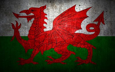 Welsh metal flag, grunge art, European countries, Day of Wales, national symbols, Wales flag, metal flags, Flag of Wales, Europe, Welsh flag, Wales