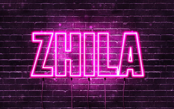 Zhila, 4k, wallpapers with names, female names, Zhila name, purple neon lights, Happy Birthday Zhila, popular arabic female names, picture with Zhila name