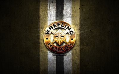 Wheeling Nailers, golden logo, ECHL, brown metal background, american hockey team, Wheeling Nailers logo, hockey