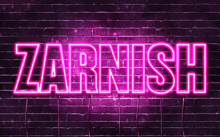 Zarnish, 4k, pap&#233;is de parede com nomes, nomes femininos, nome zarnish, luzes de neon roxas, Feliz Anivers&#225;rio Zarnish, nomes femininos &#225;rabes populares, foto com nome Zarnish