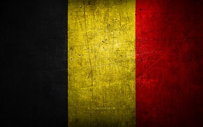 Belgian metallilippu, grunge-taide, Euroopan maat, Belgian p&#228;iv&#228;, kansalliset symbolit, Belgian lippu, metalliliput, Eurooppa, Belgia