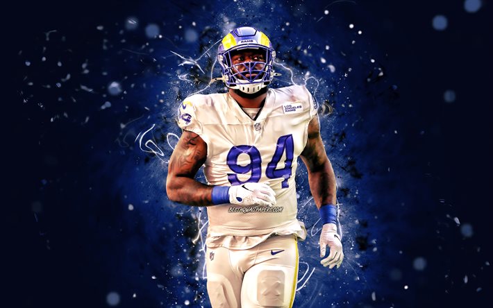 AShawn Robinson, 4k, defensive end, Los Angeles Rams, american football, NFL, LA Rams, blue neon lights, AShawn Robinson 4K, AShawn Robinson Los Angeles Rams