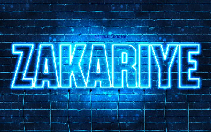 Zakariye, 4k, pap&#233;is de parede com nomes, nome Zakariye, luzes azuis de neon, Happy Birthday Zakariye, nomes masculinos &#225;rabes populares, foto com nome Zakariye