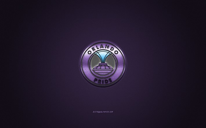 Orlando Pride, club de football am&#233;ricain, NWSL, logo violet, fond violet en fibre de carbone, National Womens Soccer League, football, Orlando, &#201;tats-Unis, logo Orlando Pride