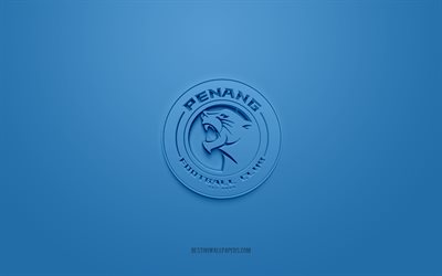 Penang FC, creative 3D logo, blue background, 3d emblem, Malaysian Football Club, Malaysia Super League, Penang, Malaysia, 3d art, football, Penang FC 3d logo