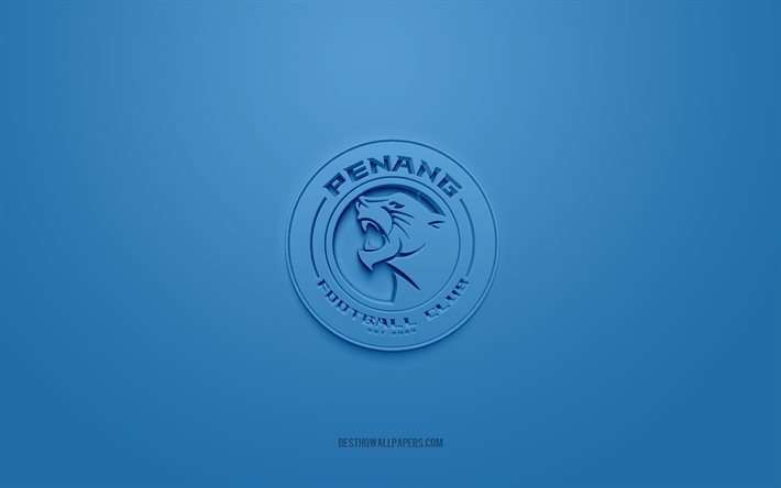 Penang FC, yaratıcı 3D logo, mavi arka plan, 3d amblem, Malezya Futbol Kul&#252;b&#252;, Malezya S&#252;per Ligi, Penang, Malezya, 3d sanat, futbol, Penang FC 3d logosu