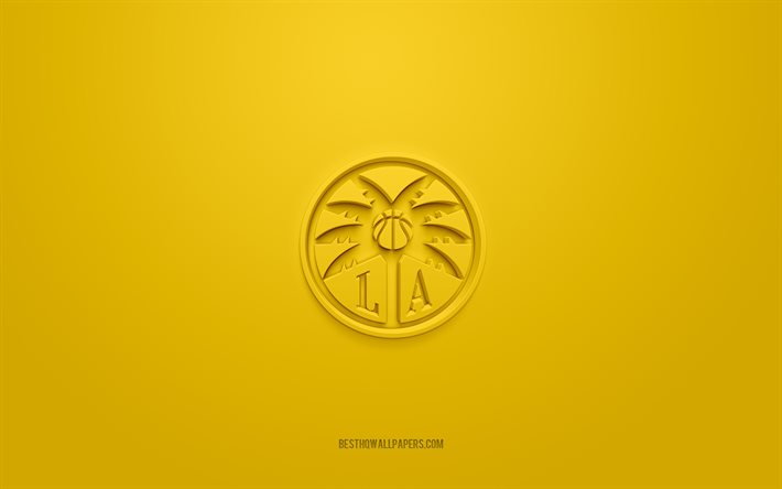 Los Angeles Sparks, yaratıcı 3D logo, sarı arka plan, Amerikan basketbol kul&#252;b&#252;, WNBA, Los Angeles, ABD, 3d sanat, basketbol, Los Angeles Sparks 3d logo