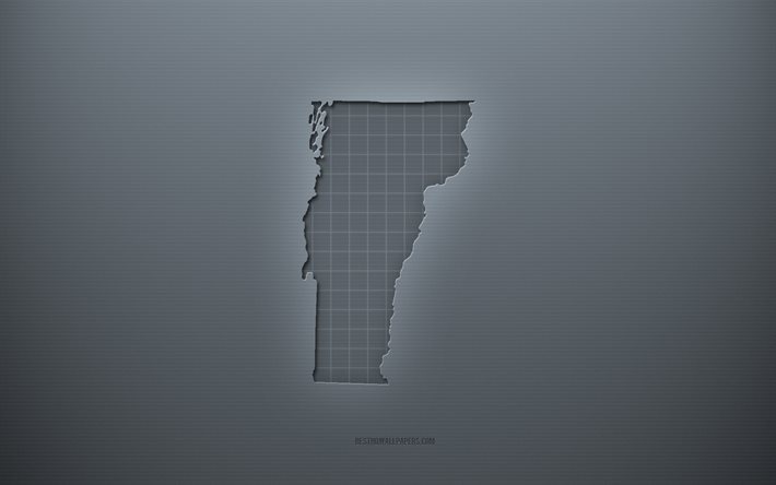 Vermont haritası, gri yaratıcı arka plan, Vermont, ABD, gri kağıt dokusu, Amerika Birleşik Devletleri, Vermont harita silueti, gri arka plan, Vermont 3d harita