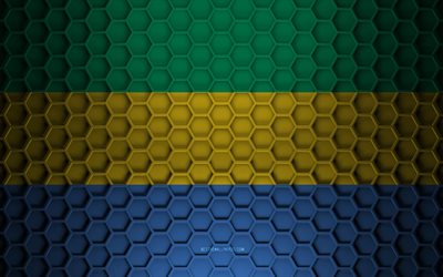 Gabon flag, zd hexagons texture, Gabon, 3d texture, Gabon 3d flag, metal texture, flag of Gabon