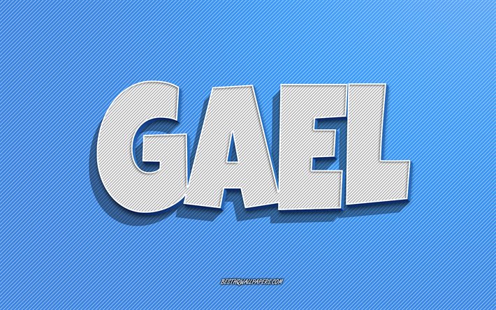 Gael, sfondo linee blu, sfondi con nomi, nome Gael, nomi maschili, biglietto di auguri Gael, line art, immagine con nome Gael