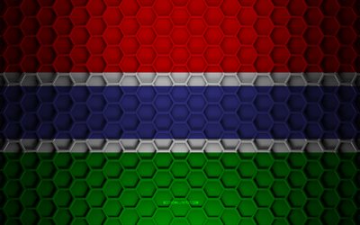 Gambia flag, 3d hexagons texture, Gambia, 3d texture, Gambia 3d flag, metal texture, flag of Gambia