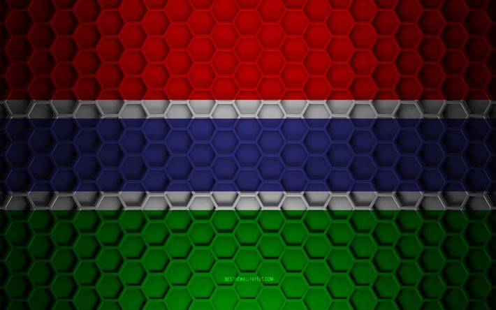 Gambiya bayrağı, 3d altıgenler doku, Gambiya, 3d doku, Gambiya 3d bayrak, metal doku