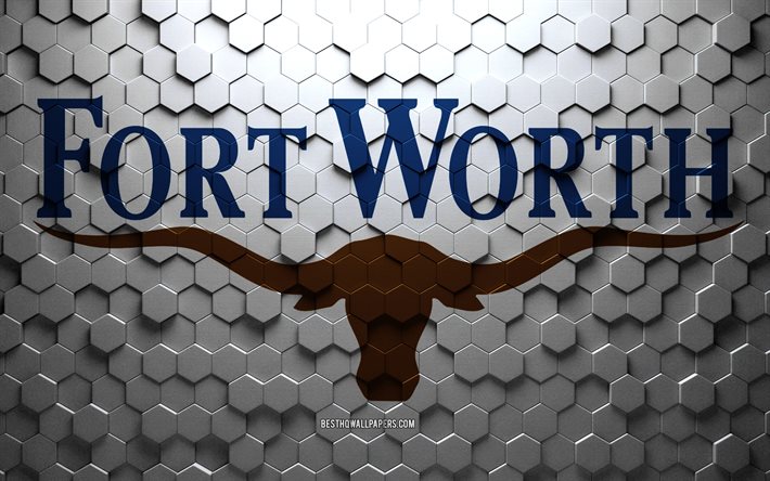 Fort Worths flagga, bikakekonst, Fort Worth-hexagonsflagga, Fort Worth, 3d-hexagons-konst, Fort Worth-flagga