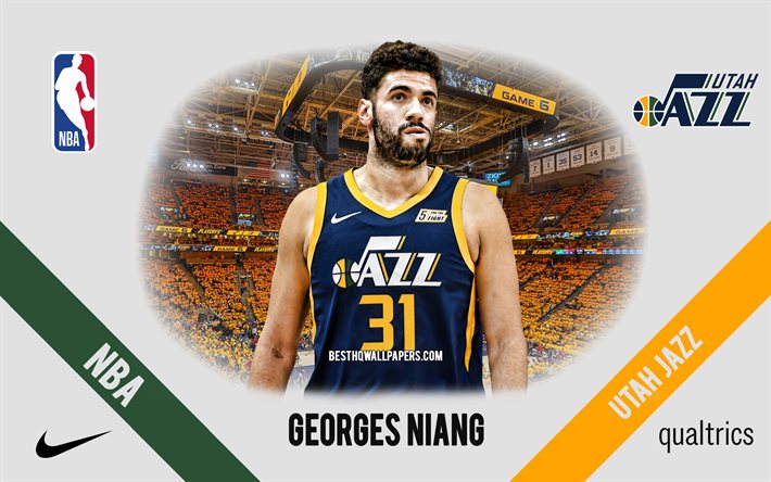 Georges Niang, Utah Jazz, joueur am&#233;ricain de basket-ball, NBA, portrait, USA, basket-ball, Vivint Arena, logo Utah Jazz