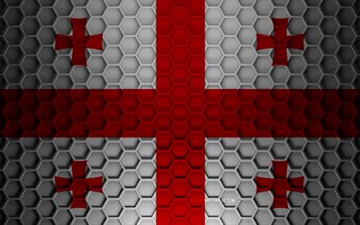 Georgia flag, 3d hexagons texture, Georgia, 3d texture, Georgia 3d flag, metal texture, flag of Georgia
