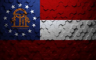 Flag of Georgia, honeycomb art, Georgia hexagons flag, Georgia, 3d hexagons art, Georgia flag