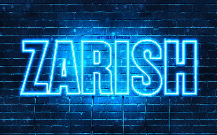 Zarish, 4k, pap&#233;is de parede com nomes, nome de Zarish, luzes de n&#233;on azuis, Feliz Anivers&#225;rio Zarish, nomes masculinos &#225;rabes populares, foto com o nome de Zarish