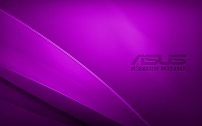 Logo Asus viola, 4K, creativo, sfondo viola ondulato, logo Asus, grafica, Asus