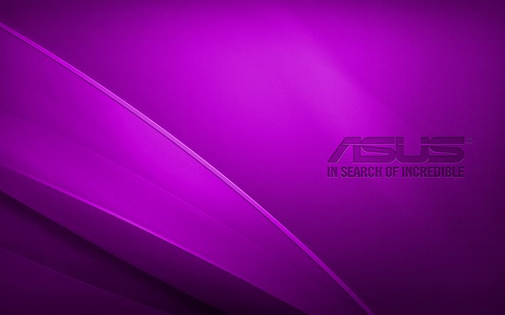 asus-violettes logo, 4k, kreativer, violetter, gewellter hintergrund, asus-logo, grafik, asus