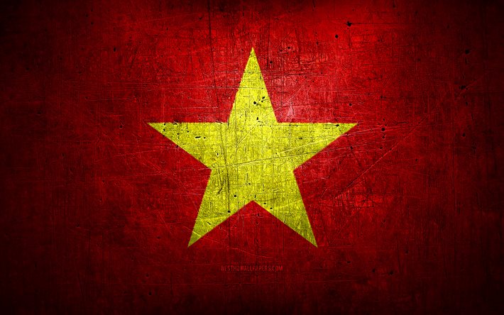Vietnamin metallilippu, grunge-taide, Aasian maat, Vietnamin p&#228;iv&#228;, kansalliset symbolit, Vietnamin lippu, metalliliput, Aasia, Vietnam