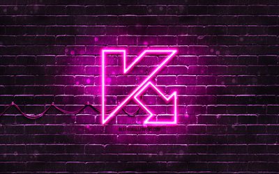 カスペルスキーの紫色のロゴ, 4k, 紫のレンガの壁, カスペルスキーのロゴ, ウイルス対策ソフトウェア, カスペルスキーのネオンロゴ, カスペルスキー・ラボ