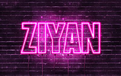 ziyan, 4k, hintergrundbilder mit namen, weiblichen namen, ziyan-name, lila neonlichter, happy birthday ziyan, beliebte arabische weibliche namen, bild mit ziyan-namen
