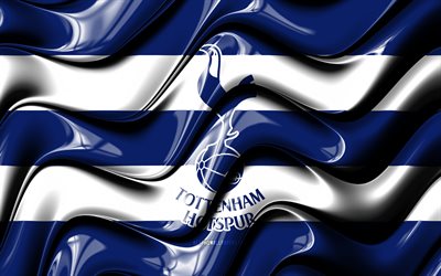 Bandeira do Tottenham Hotspur, 4k, ondas 3D azuis e brancas, Premier League, clube de futebol ingl&#234;s, futebol, logotipo do Tottenham Hotspur, Tottenham Hotspur FC