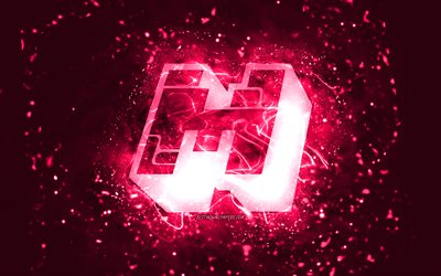 Logotipo rosa do Minecraft, 4k, luzes de n&#233;on rosa, criativo, fundo abstrato rosa, logotipo do Minecraft, jogos online, Minecraft