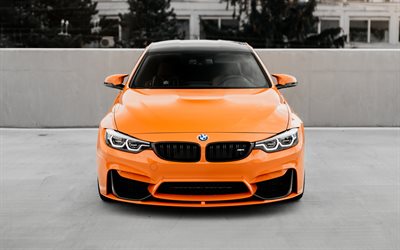 BMW M4, front view, exterior, tuning M4, orange M4, German cars, BMW
