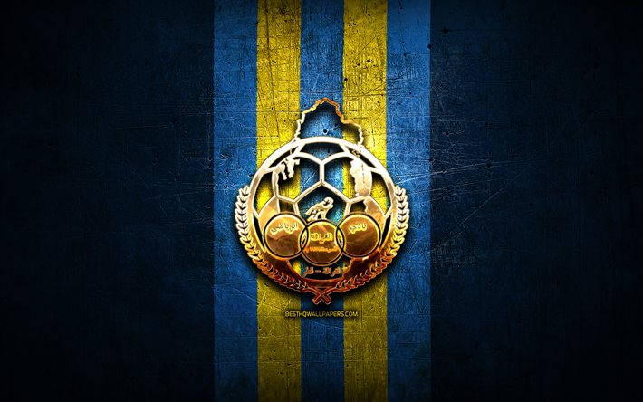 al-gharafa fc, goldenes logo, qsl, blauer metallhintergrund, fu&#223;ball, katar-fu&#223;ballverein, al-gharafa-logo, al-gharafa sc