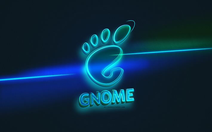 Gnome-logo, kevyt taide, Gnome-tunnus, sininen valo linjan tausta, Gnome-neon-logo, luova taide, Gnome